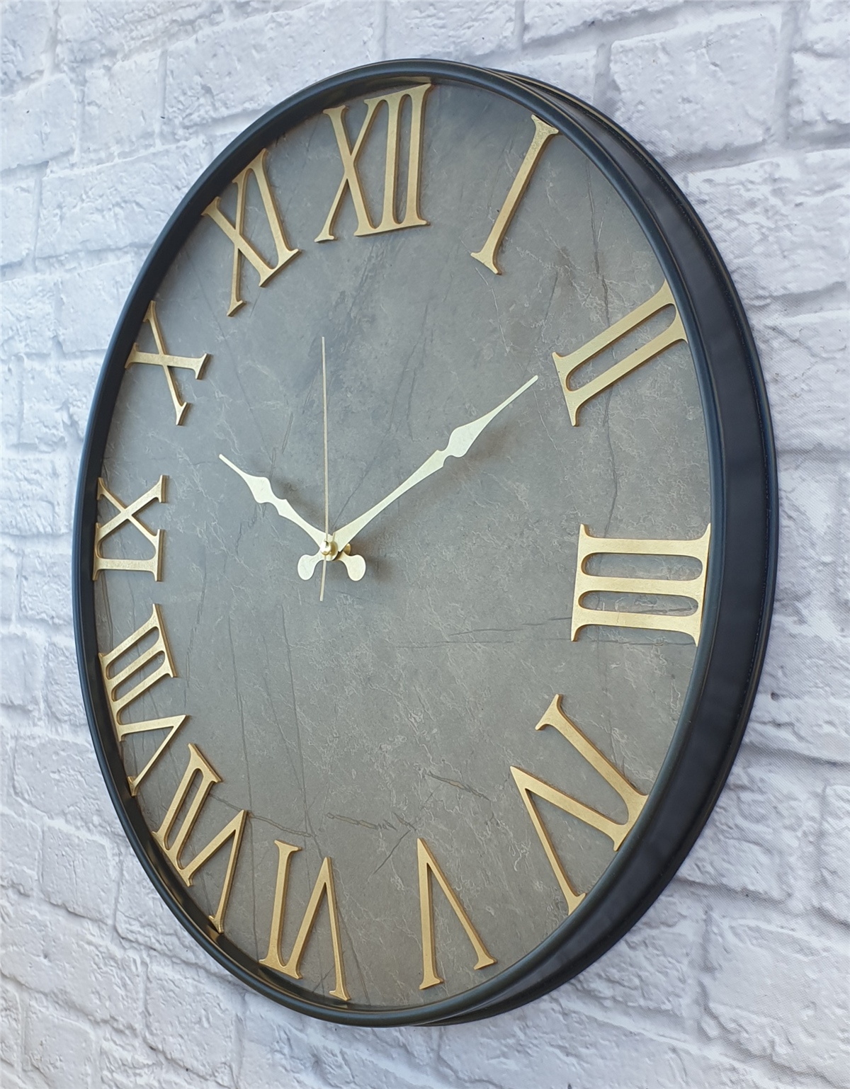 Markakanvas Siyah Metal Kasalı Mermer Desenli  Duvar Saati  ( Çap 50 cm -Çap 80 cm )