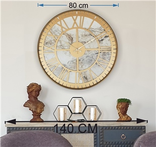 MarkakanvasAltın(Gold) Renkli  Metal Kasalı Mermer Desenli  Duvar Saati  ( Çap 50 cm -Çap 80 cm )