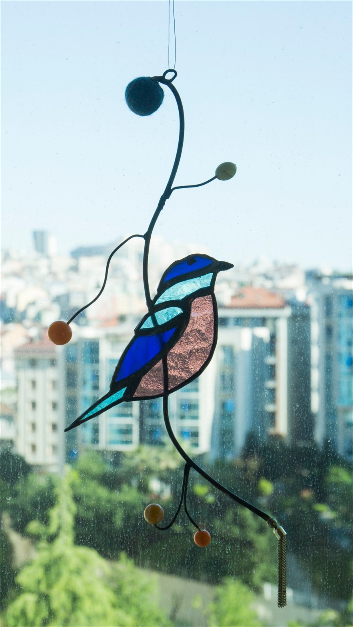 Markakanvas Ağaç Dalında Bekleyen Serçe Kuş Cam Vitray 27x12cm