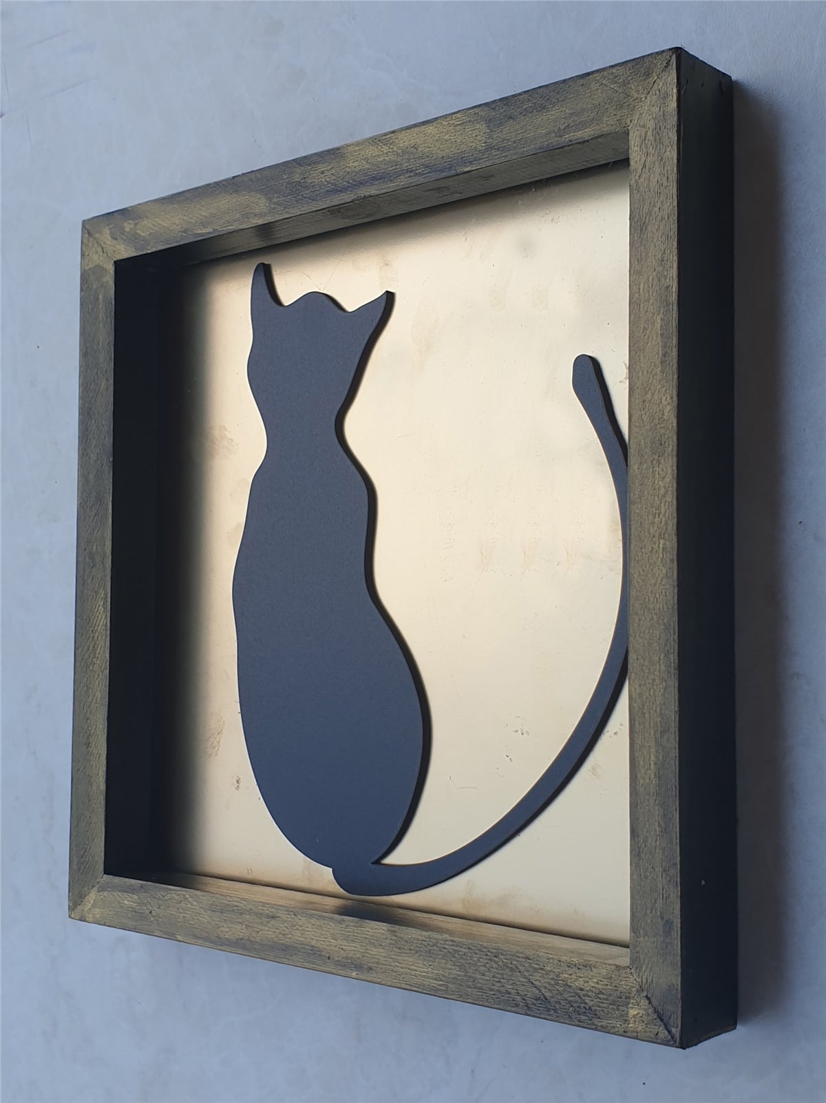 Markakanvas Ahşap Altın(GOLD) ,Siyah Renkli  Kedi Temalı  Kare Tablo