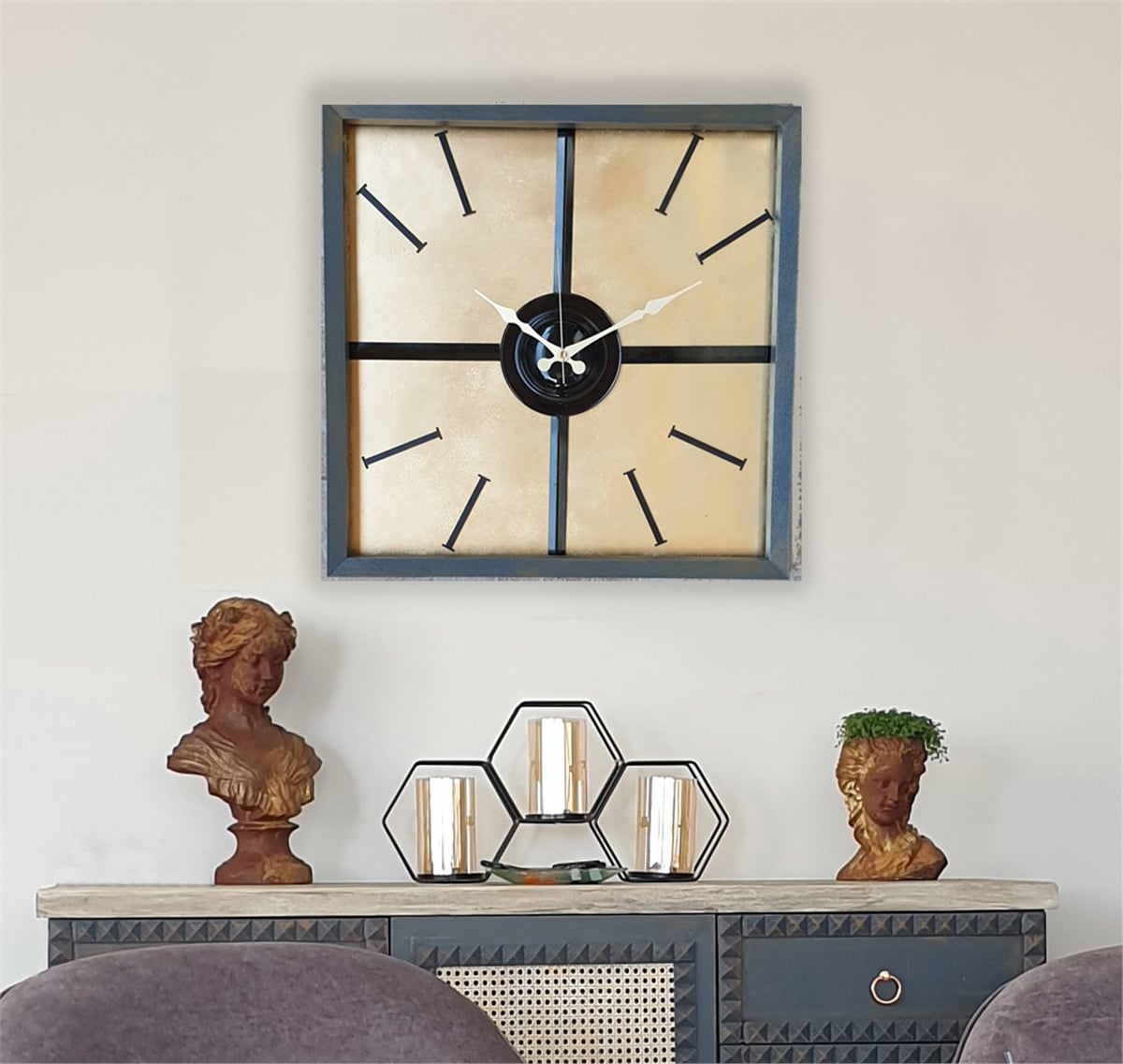 Markakanvas Ahşap ,Metal Altın(Gold)Renkli Duvar Saati 50x50cm