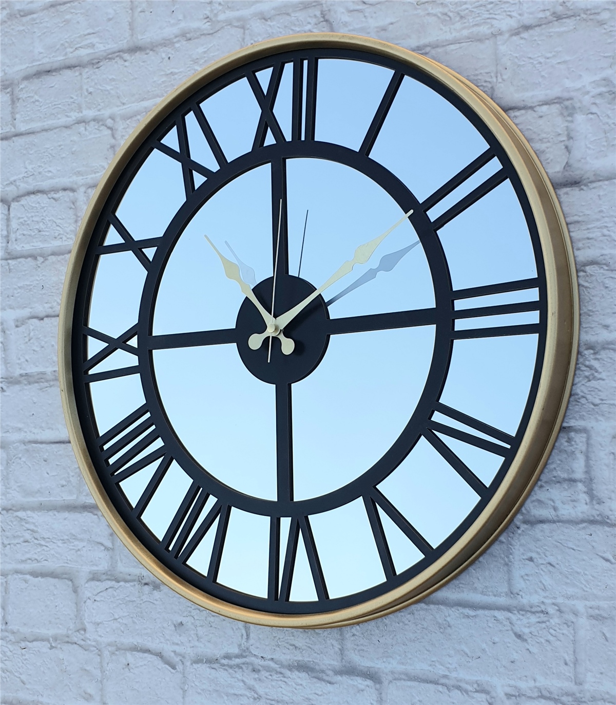 Markakanvas Altın (GOLD) Renk Metal Kasalı Aynalı Duvar Saati Çap 40 cm - Çap 50 cm