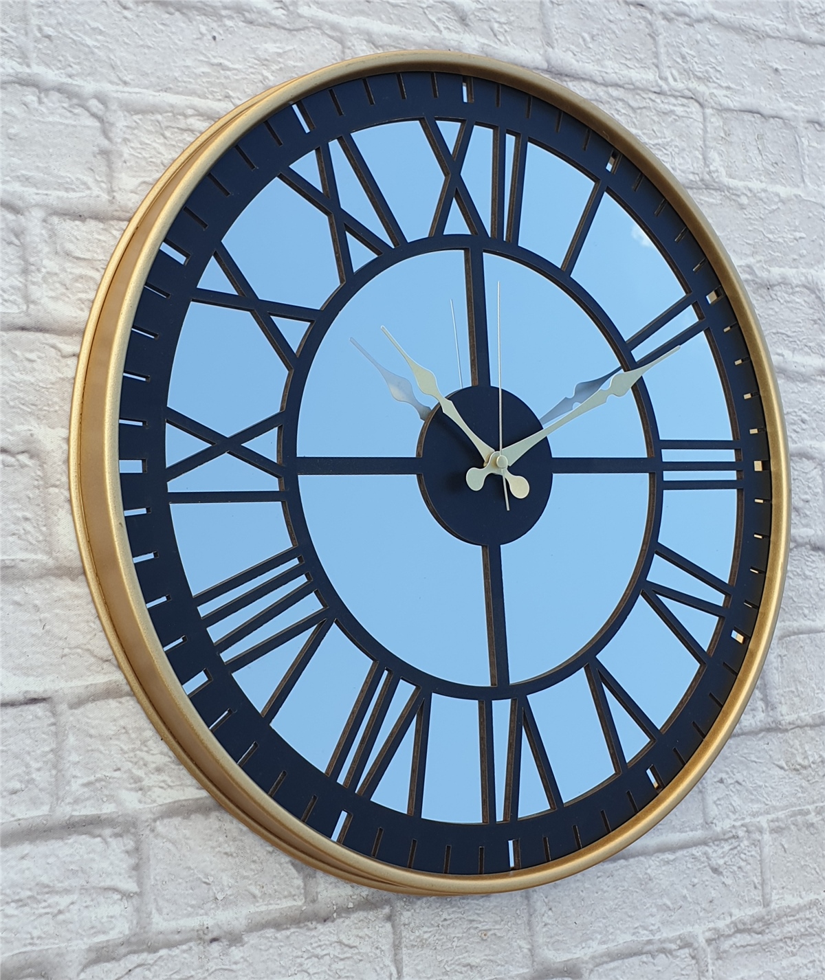 Markakanvas Altın (GOLD) Renk Metal Kasalı Aynalı Duvar Saati Çap 40 cm - Çap 50 cm