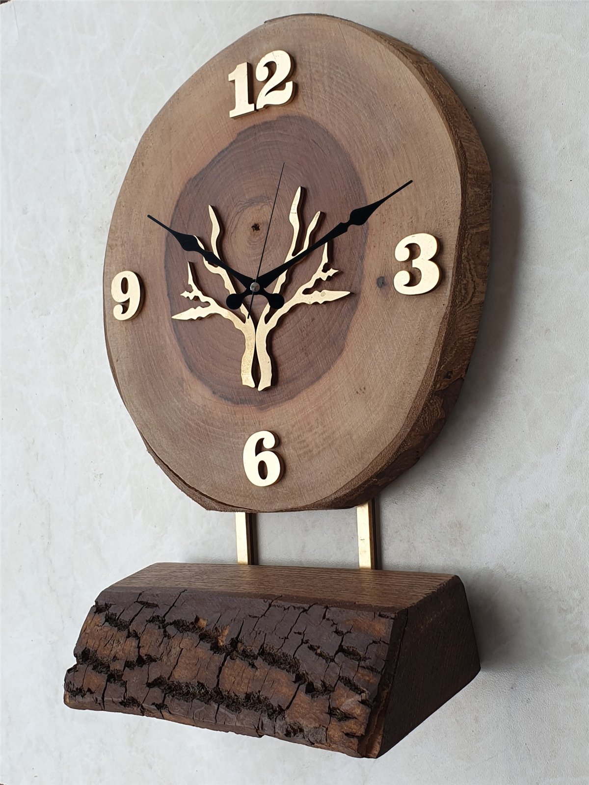 Markakanvas Doğal Masif Ahşap Ağaç Gold(Altın) DUVAR , MASA Saati 25x40 cm