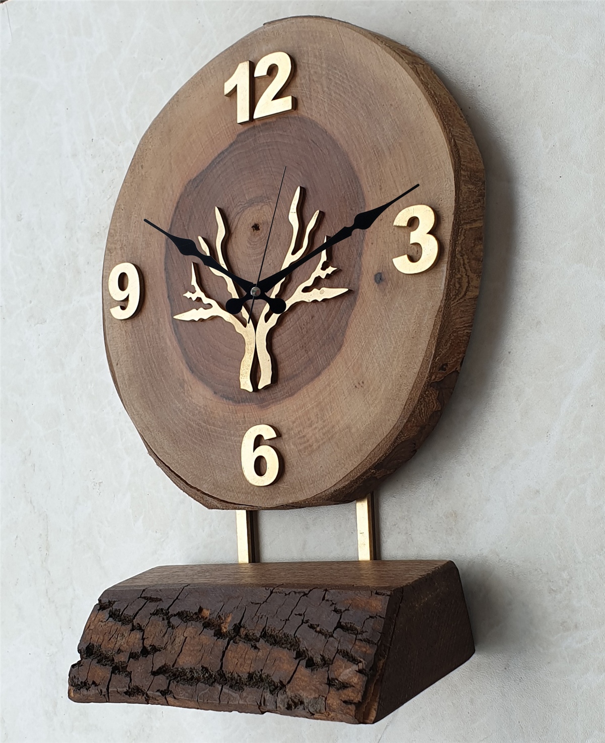 Markakanvas Doğal Masif Ahşap Ağaç Gold(Altın) DUVAR , MASA Saati 25x40 cm