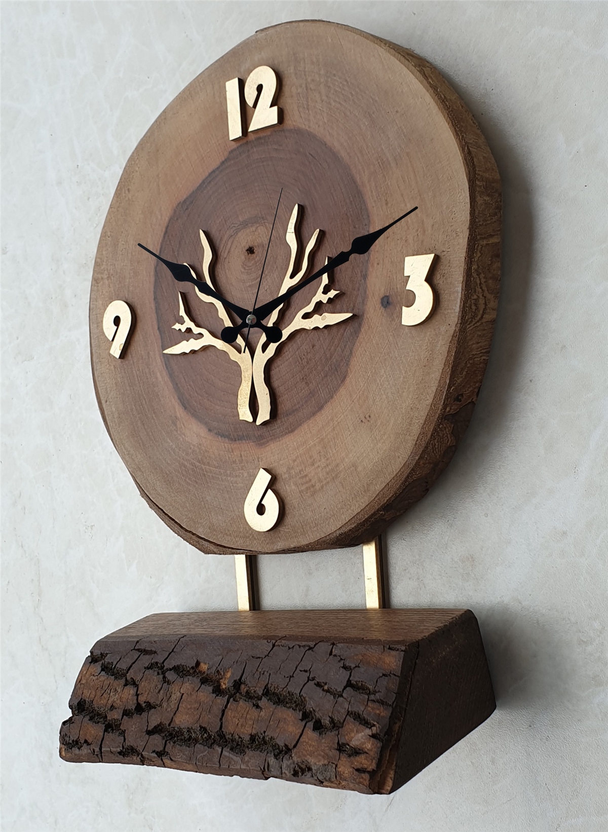 Markakanvas Doğal Masif Ahşap Ağaç Gold(Altın) DUVAR , MASA Saati 25x40 cm