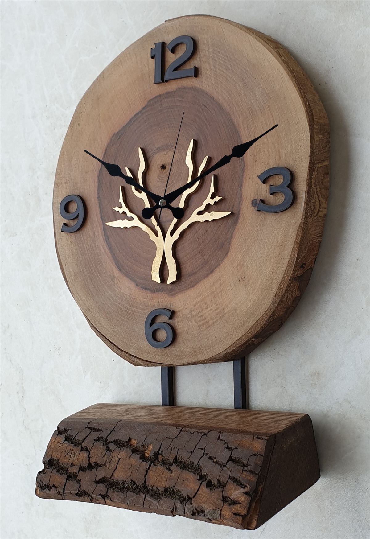 Markakanvas Doğal Masif Ahşap Ağaç Gold(Altın) DUVAR , MASA Saati 25x40 cm