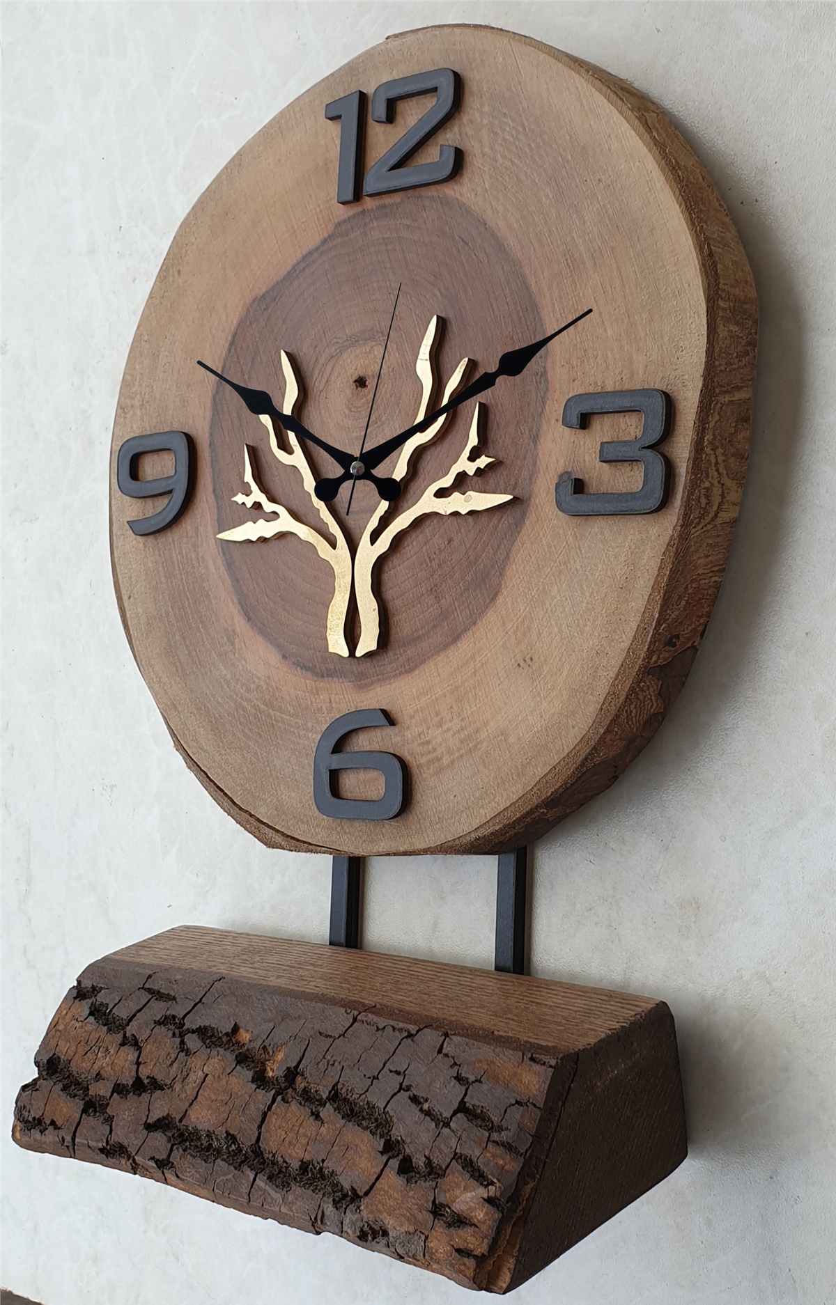 Markakanvas Doğal Masif Ahşap Ağaç Gold(Altın) DUVAR , MASA Saati 25x40 cm