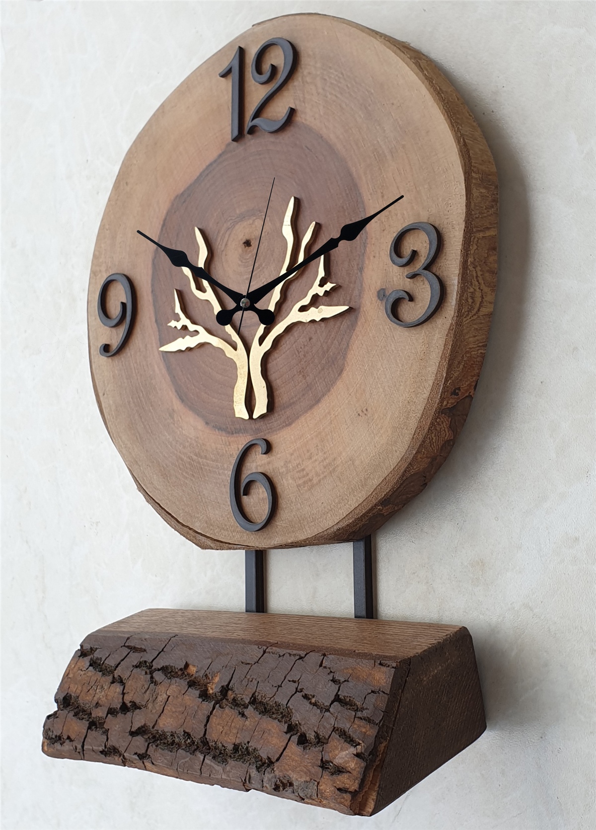 Markakanvas Doğal Masif Ahşap Ağaç Gold(Altın) DUVAR , MASA Saati 25x40 cm