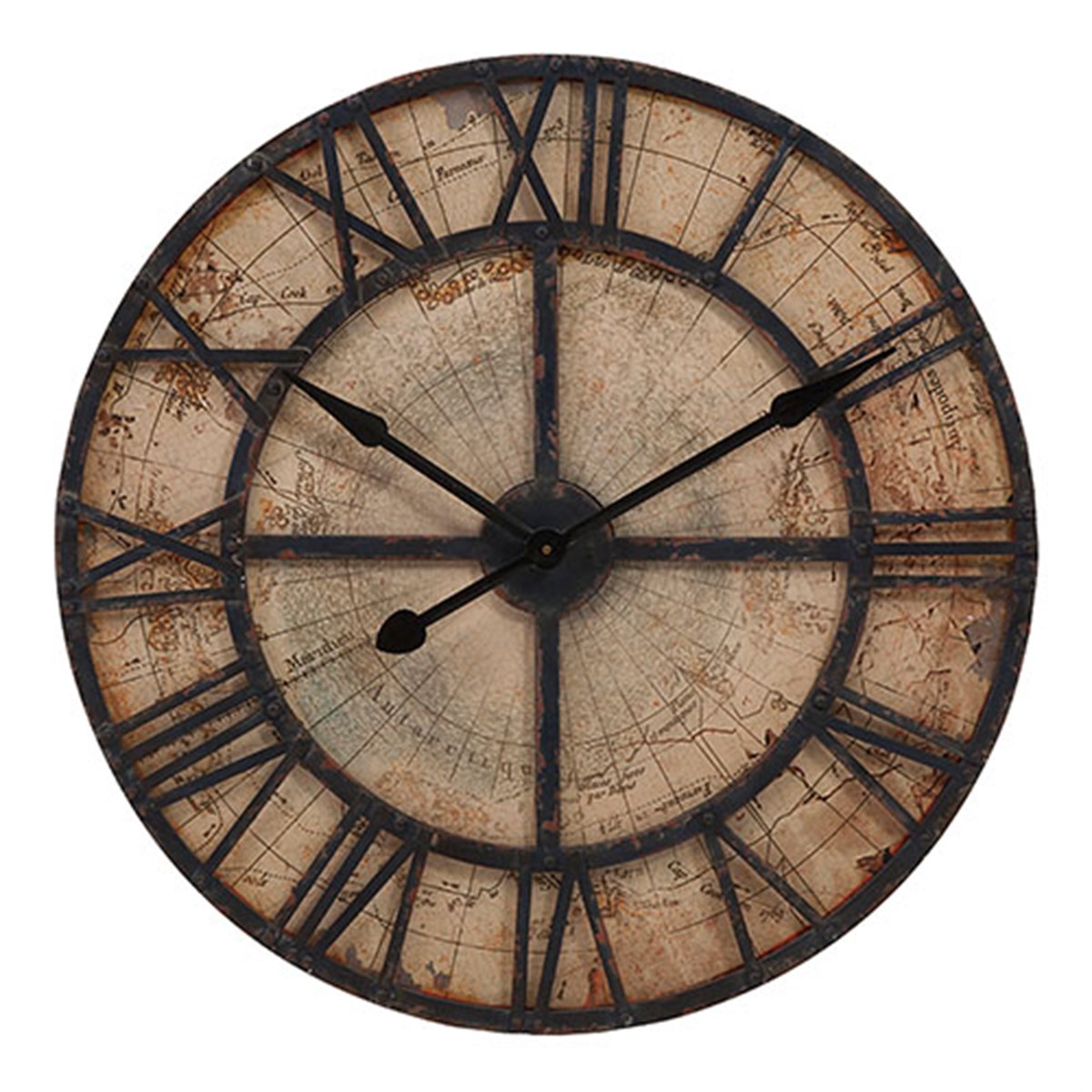 Markakanvas Eski Dünya Haritalı Duvar Saati (Çap 50 cm - 80 cm )