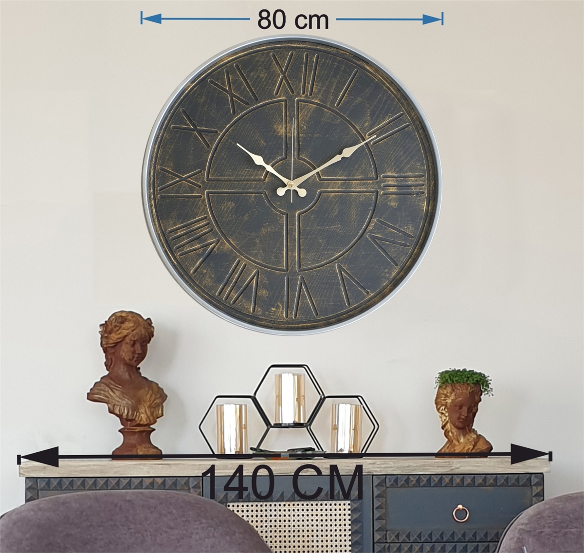 Markakanvas Gri Metal Kasalı Duvar Saati  (Çap 50 cm - 80 cm )