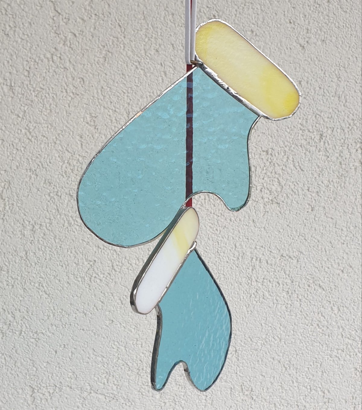 Markakanvas Mavi,Beyaz Yılbaşı Eldiveni cam vitray 13x8cm 