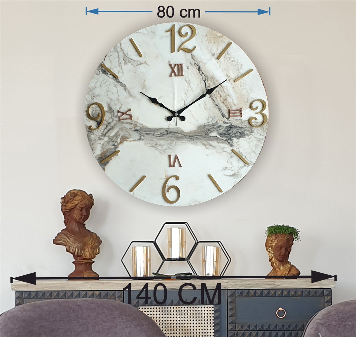 Markakanvas Mermer Desenli  Duvar Saati   ( Çap 50 cm - 80 cm )