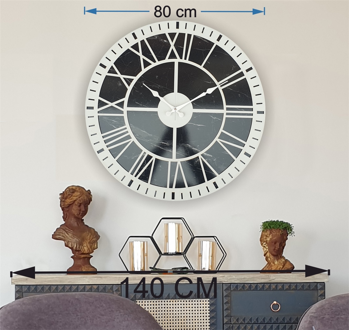 Markakanvas Mermer Desenli  Duvar Saati  Çap 50 cm-Çap 80 cm