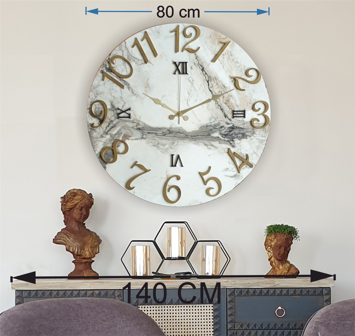 Markakanvas Mermer Desenli  Duvar Saati   ( Çap 50 cm - 80 cm )