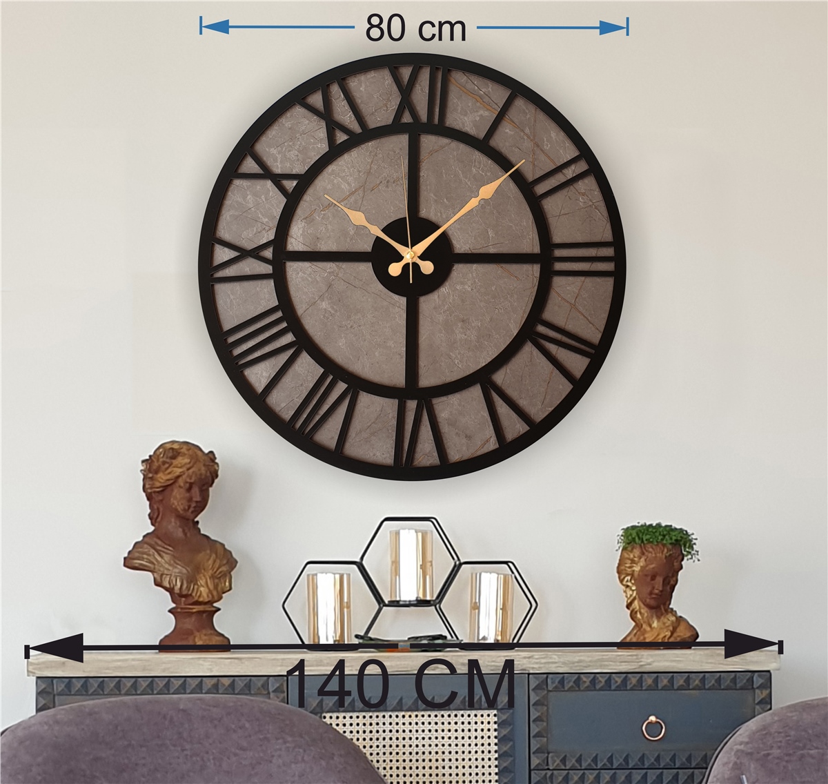 Markakanvas Mermer Desenli  Duvar Saati  Çap 50-80 cm
