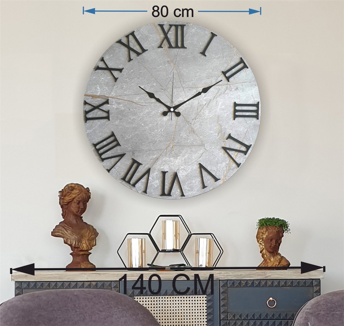 Markakanvas Mermer Desenli  Duvar Saati   ( Çap 50 cm - 80 cm )