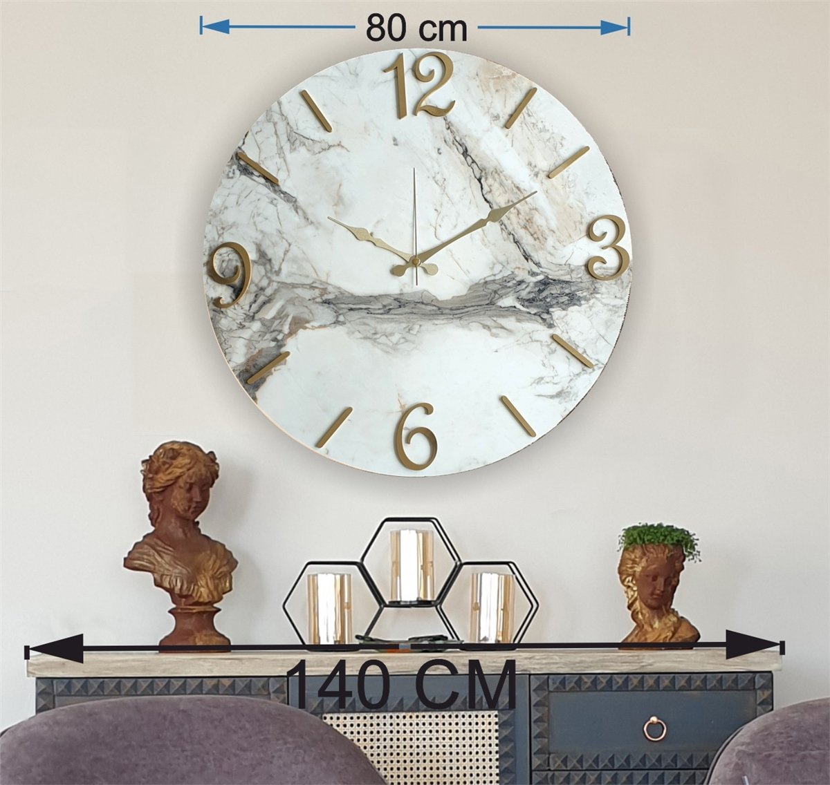 Markakanvas Mermer Desenli  Duvar Saati   ( Çap 50 cm - 80 cm )