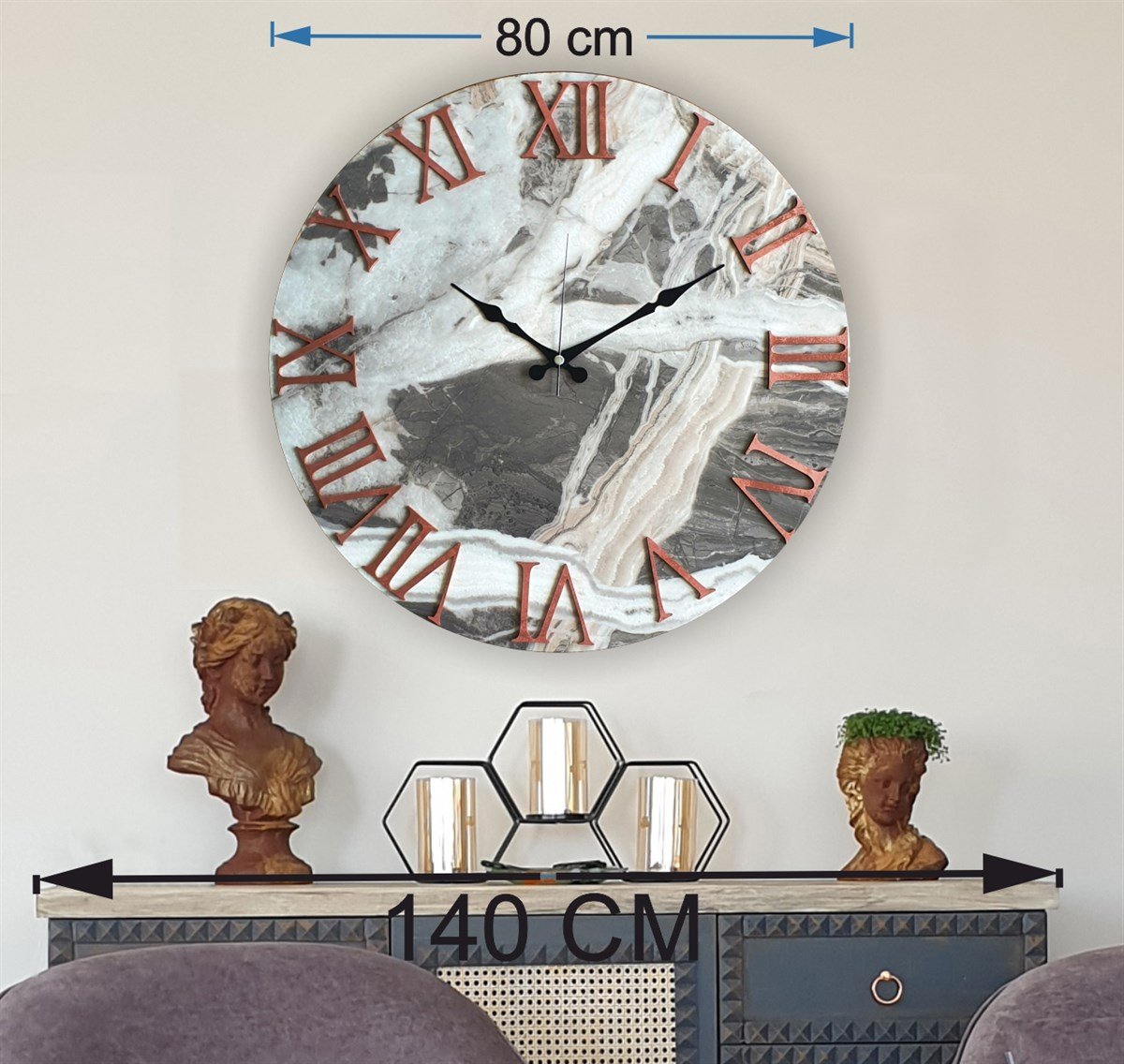 Markakanvas Mermer Desenli  Duvar Saati   ( Çap 50 cm - 80 cm )