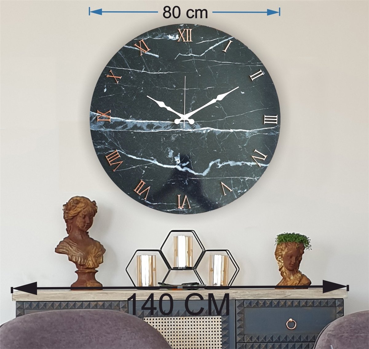 Markakanvas Mermer Desenli  Duvar Saati   ( Çap 50 cm - 80 cm )