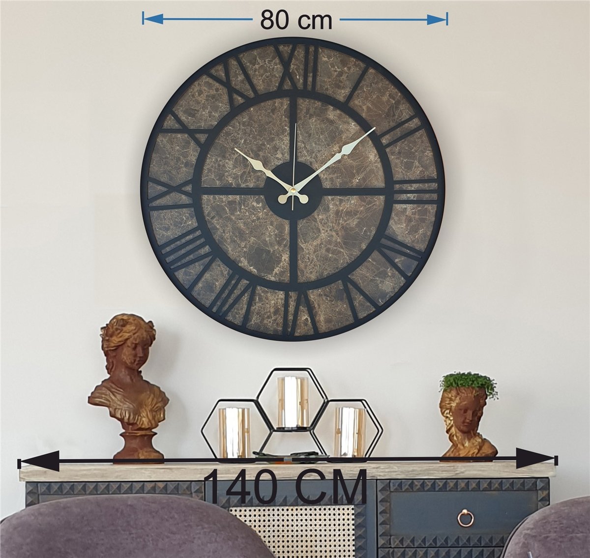 Markakanvas Mermer Desenli  Duvar Saati  Çap 50-80 cm