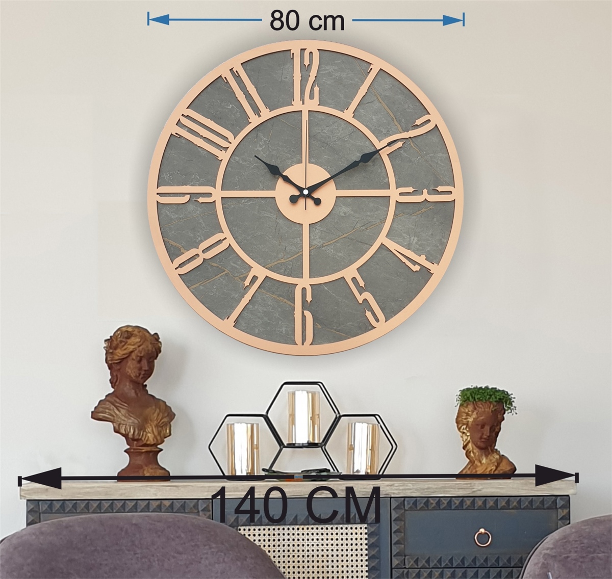 Markakanvas Mermer Desenli  Duvar Saati  Çap 50 cm-Çap 80 cm