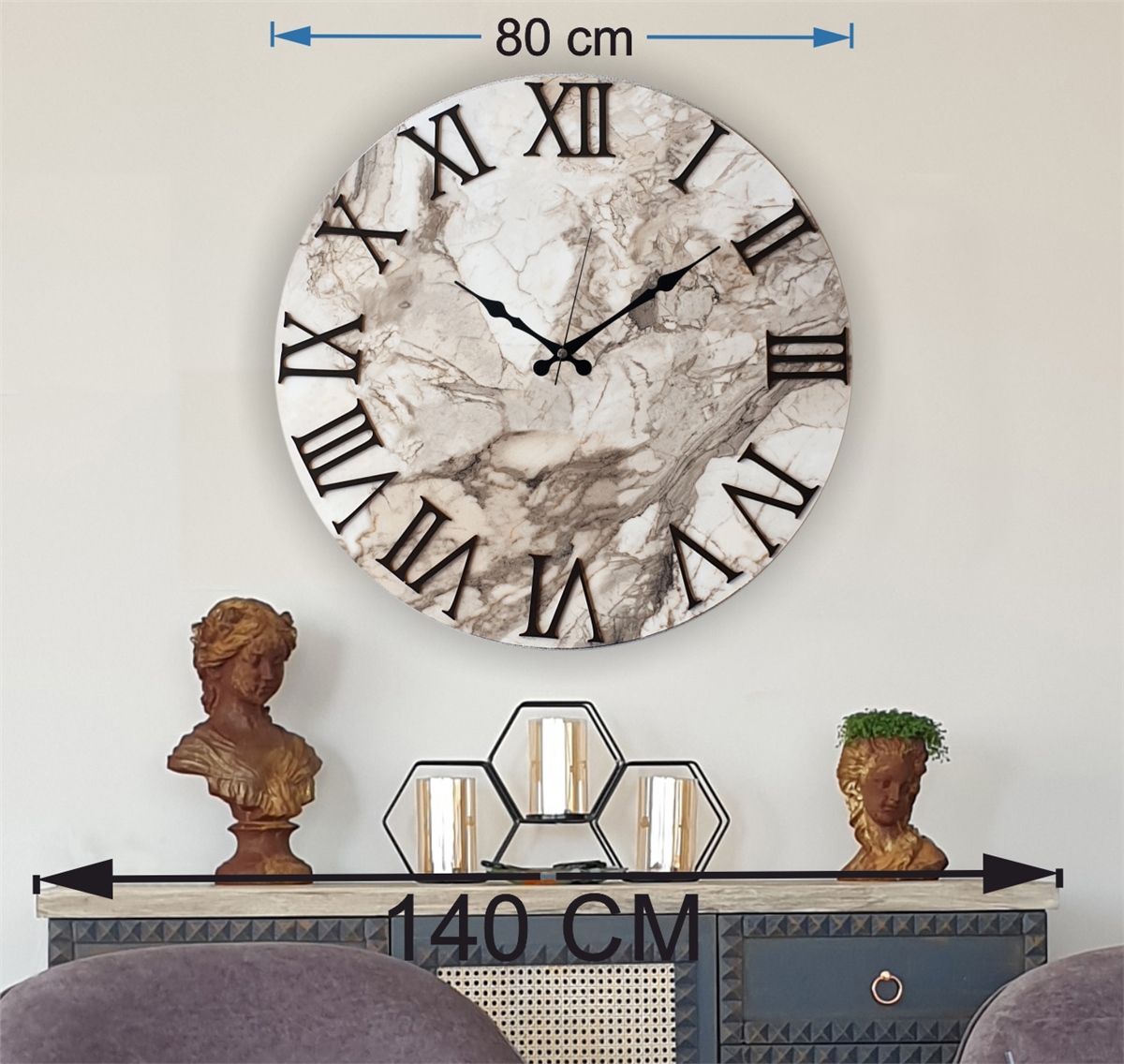 Markakanvas Mermer Desenli  Duvar Saati   ( Çap 50 cm - 80 cm )