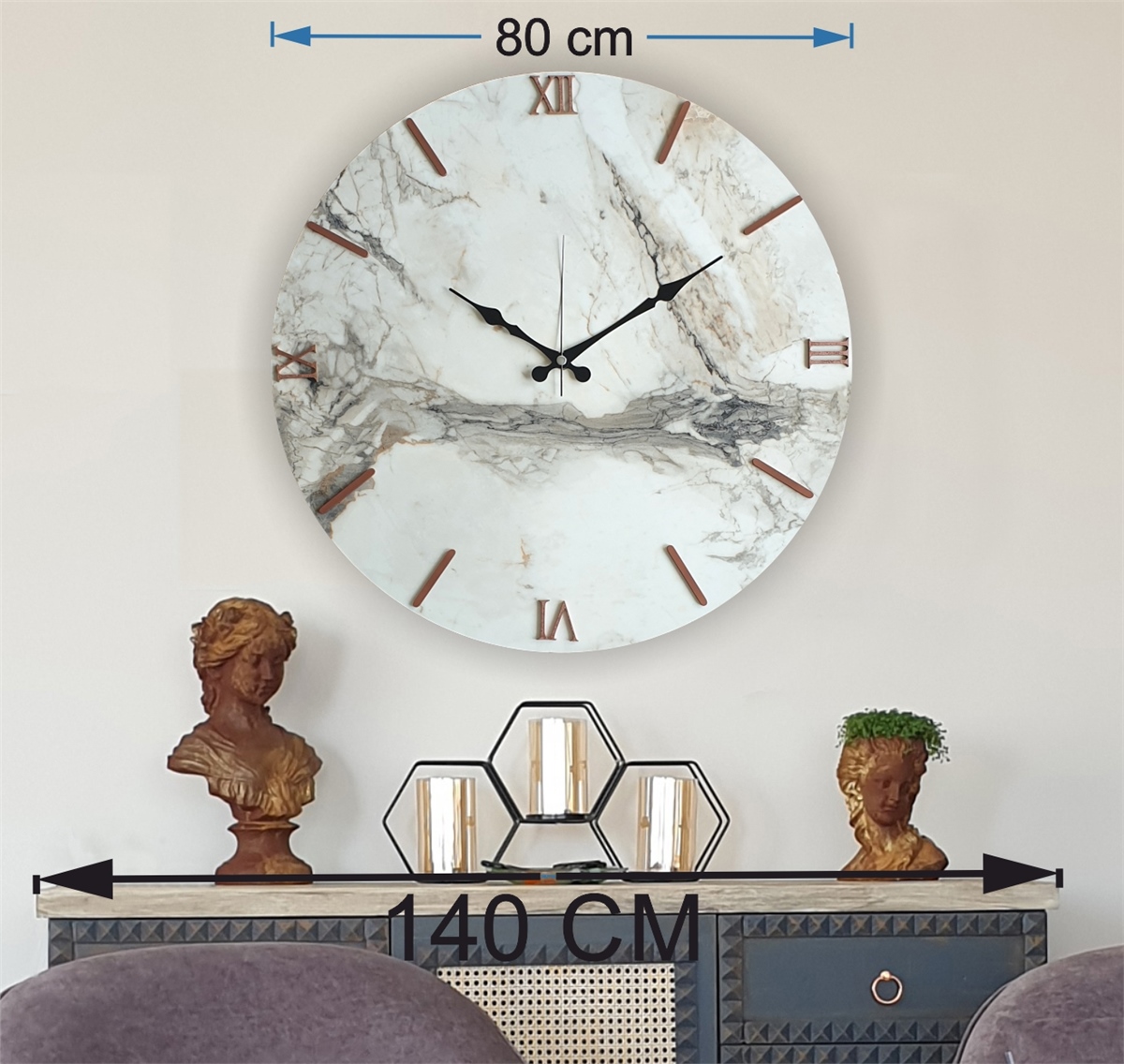 Markakanvas Mermer Desenli  Duvar Saati   ( Çap 50 cm - 80 cm )
