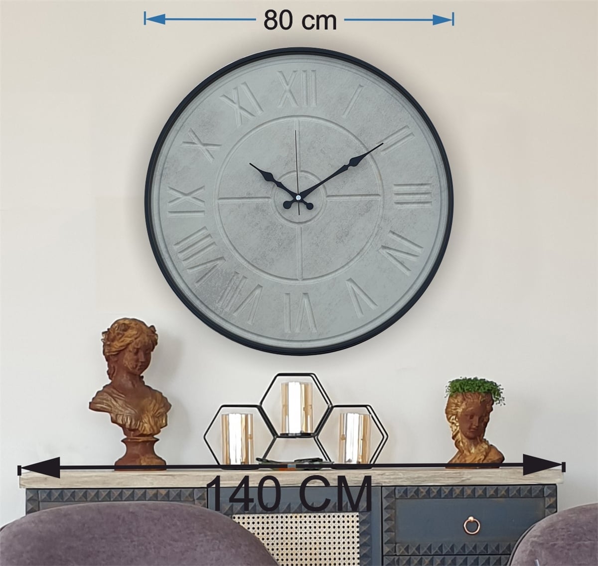 Markakanvas Metal Kasalı Beton Renkli Duvar Saati   ( Çap 50 cm - 80 cm )