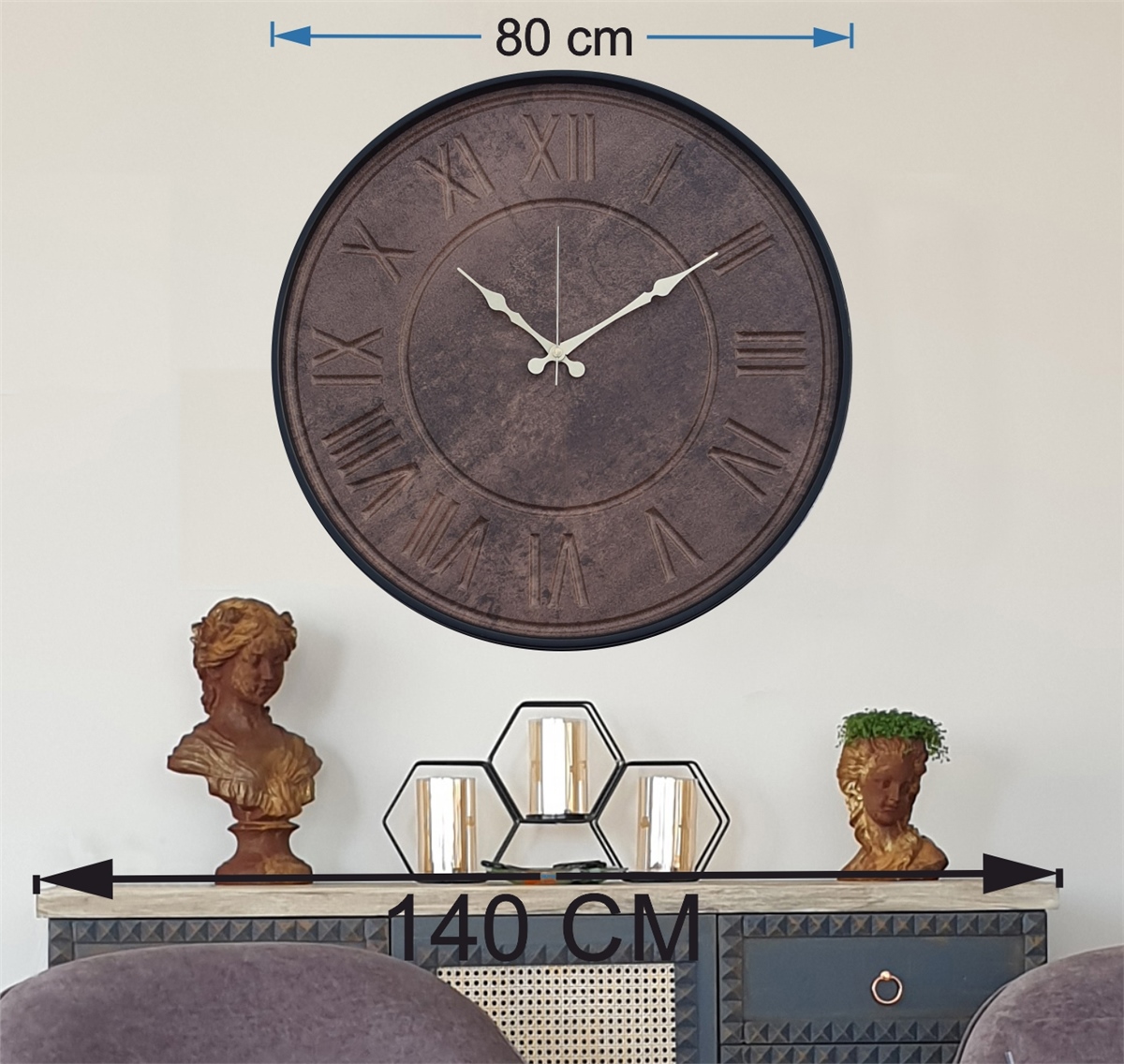 Markakanvas Metal Kasalı Beton Renkli Duvar Saati   ( Çap 50 cm - 80 cm )
