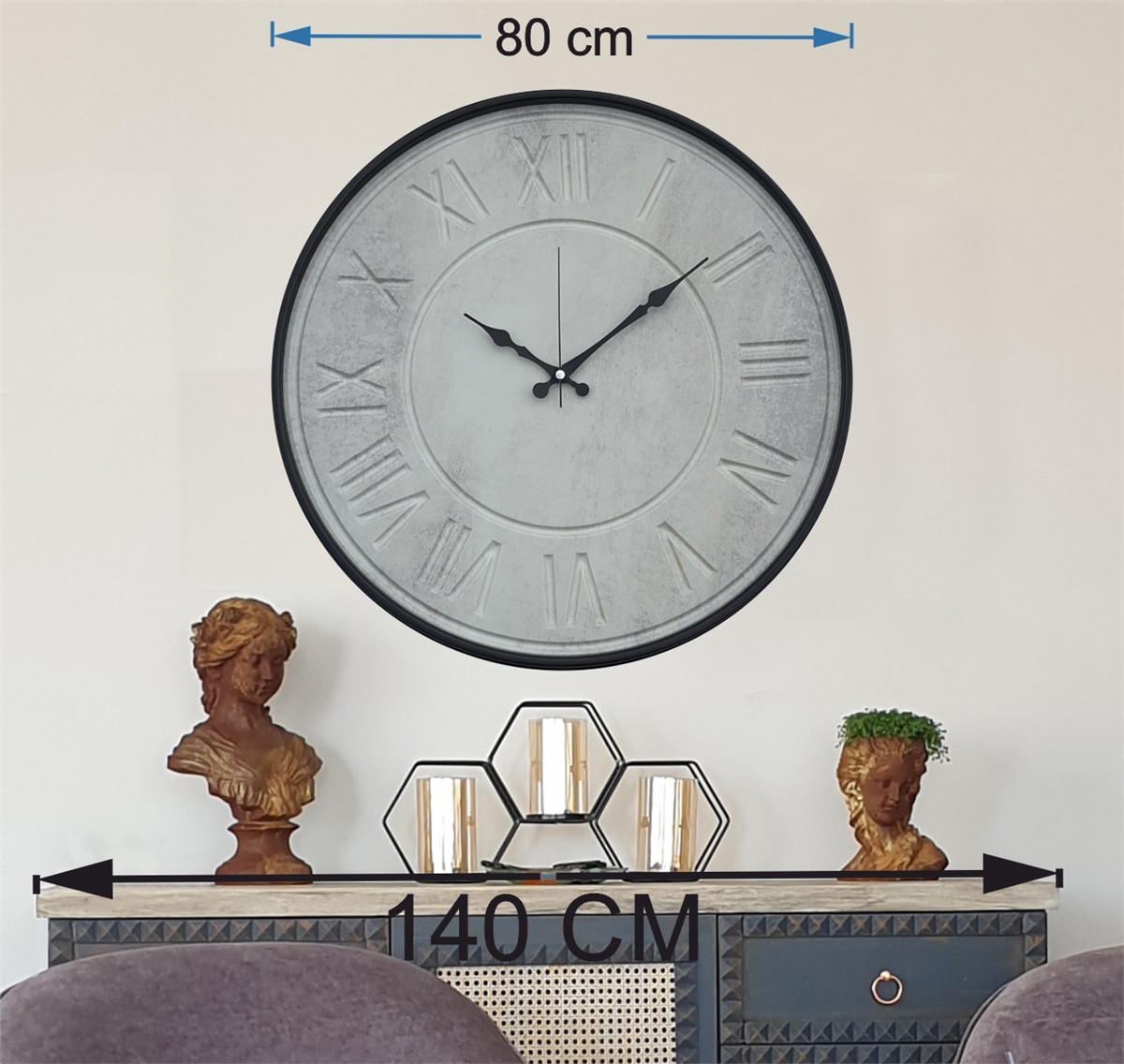 Markakanvas Metal Kasalı Beton Renkli Duvar Saati   ( Çap 50 cm - 80 cm )