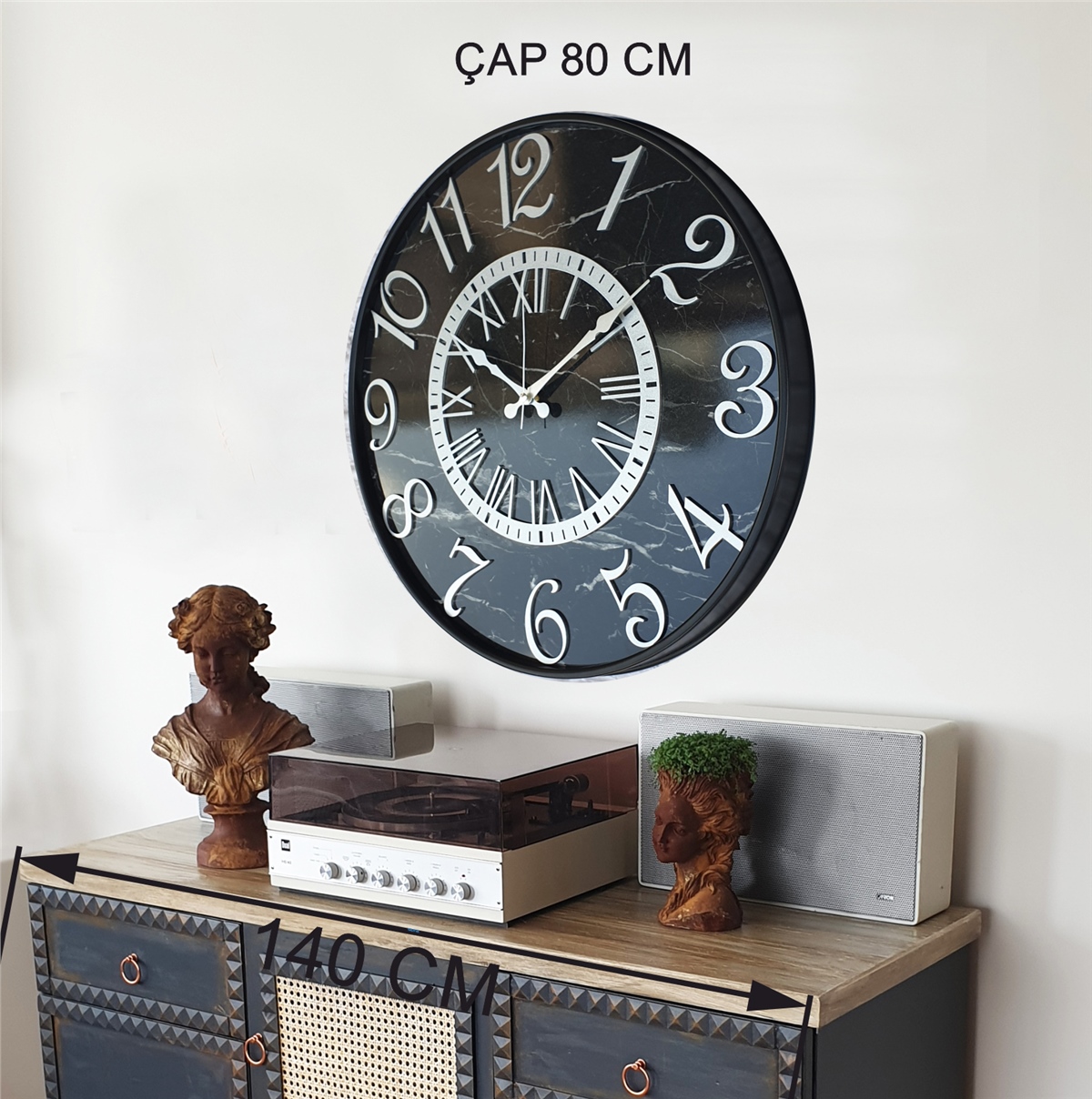 Markakanvas Metal Kasalı Mermer Desenli  Duvar Saati   ( Çap  50 cm - 80cm )