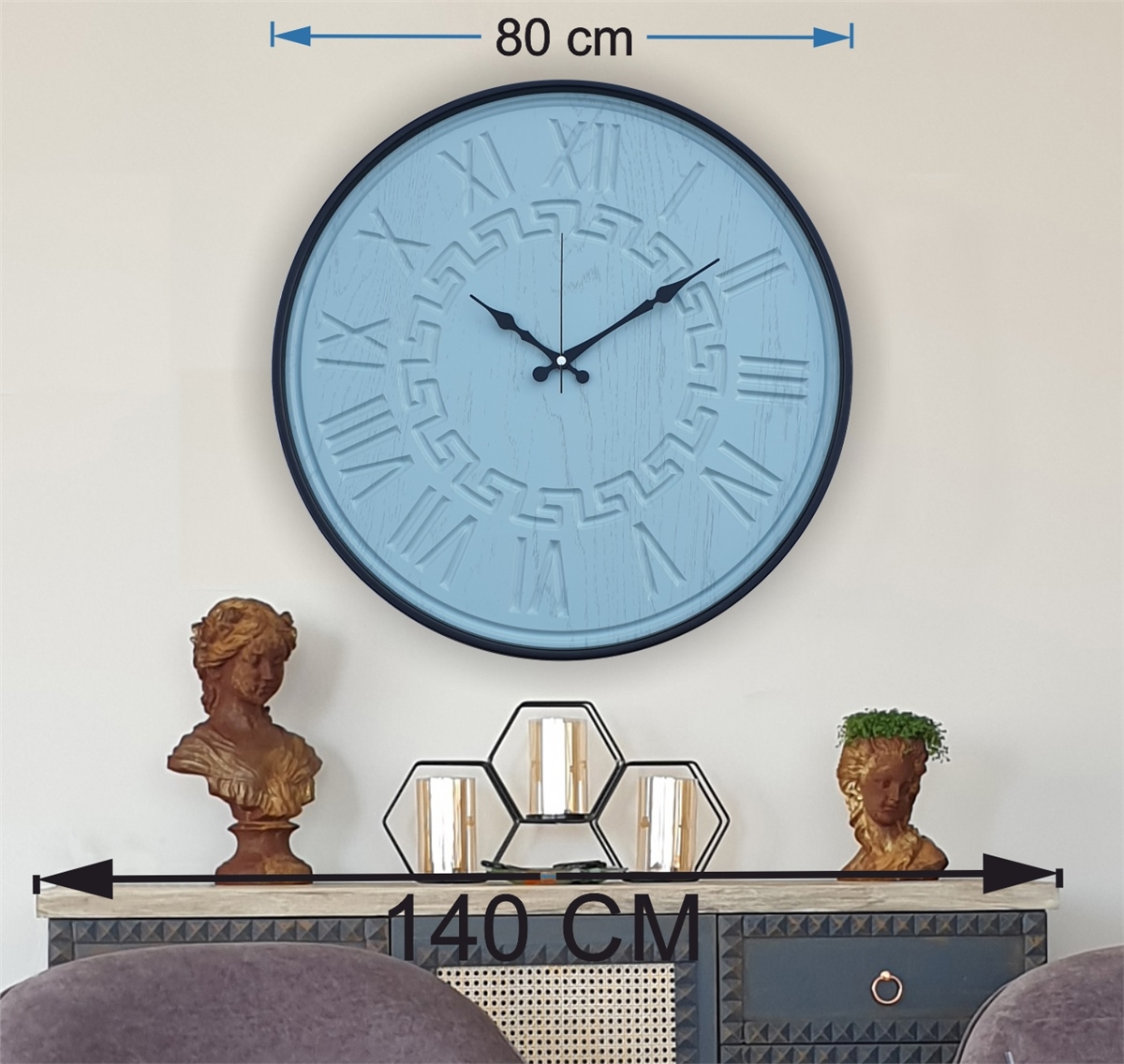 Markakanvas Metal Kasalı Su Yeşili Renkli Duvar Saati   ( Çap 50 cm - 80 cm )