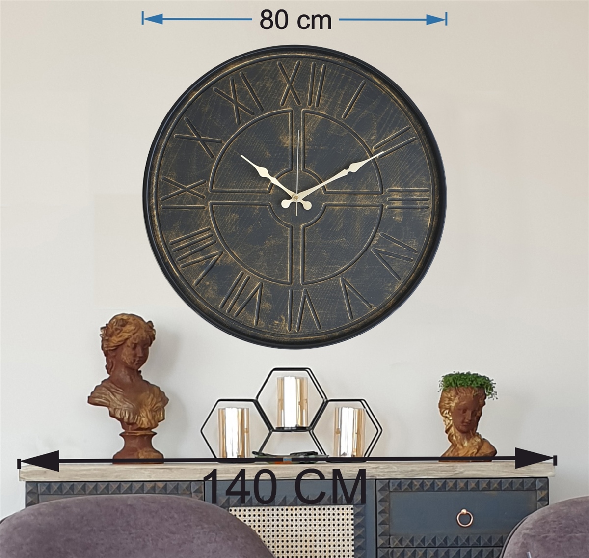 Markakanvas Siyah Metal Kasalı Duvar Saati  (Çap 50 cm - 80 cm )