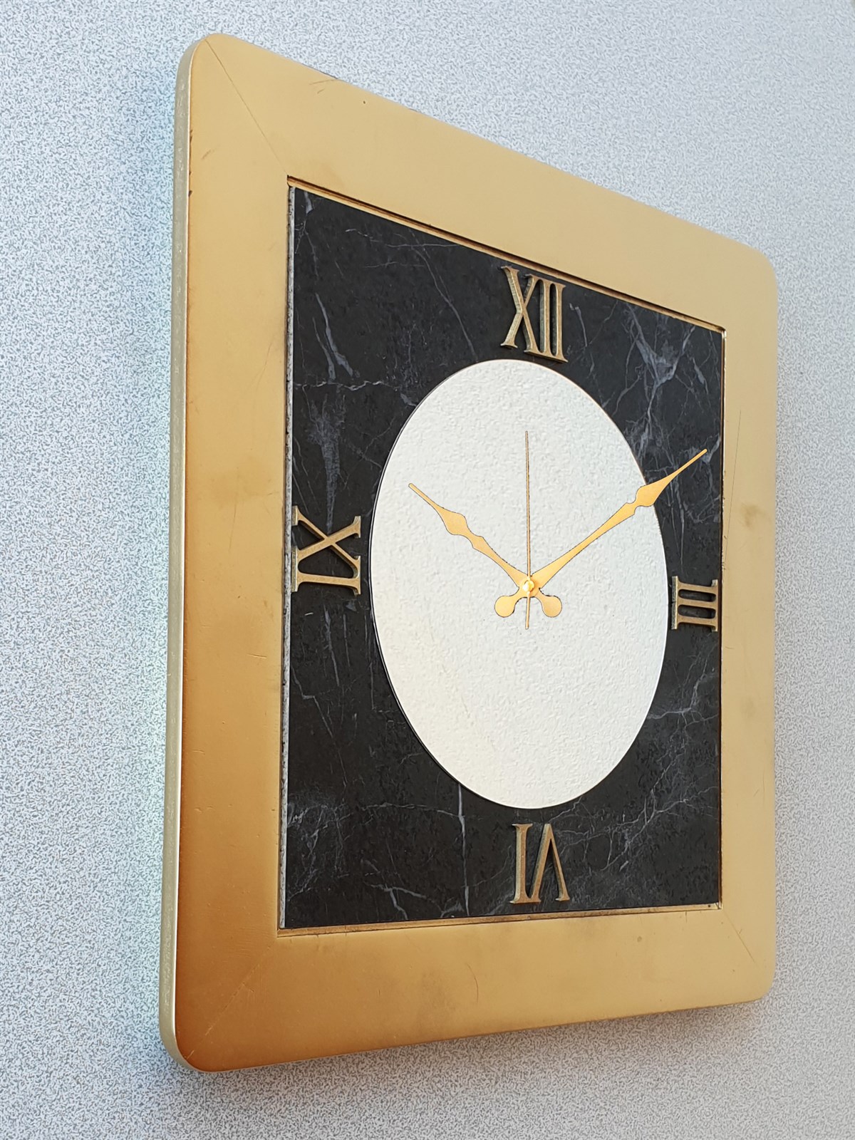 Mermer Desenli  GOLD Kare Duvar Saati