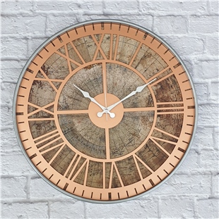 Markakanvas Gri Metal Kasalı Eski Dünya Haritalı Duvar Saati (Çap 50 cm - 80 cm )