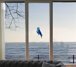 Markakanvas Mavi Papağan Kuş Cam Vitray 22x8cm