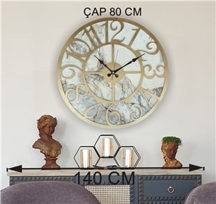 Markakanvas Mermer Desenli  Duvar Saati  Çap 50 cm-Çap 80 cm
