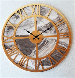 Markakanvas Mermer Desenli Metal Duvar Saati 