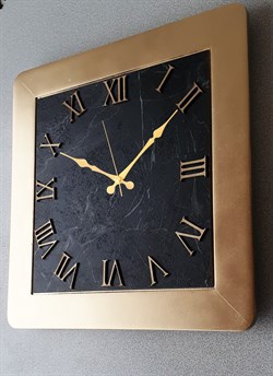 Mermer Desenli  GOLD Kare Duvar Saati