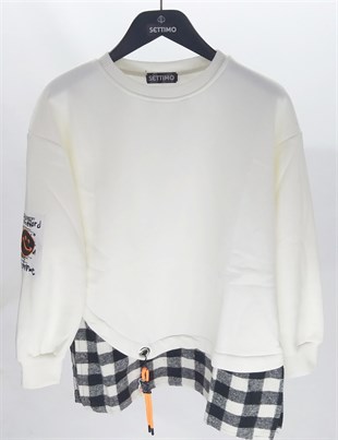 Settimo-Lsk Beyaz Ekose Detay Aksesuarlı SweatshirtSweatshirtSWT1.K.103-BYZ-SSETTİMO