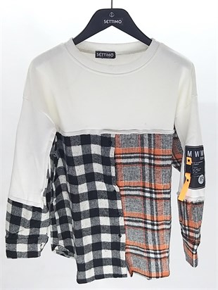 Settimo-Lsk Beyaz Ekose Detaylı SweatshirtSweatshirtSWT1.K.102-BYZ-SSETTİMO