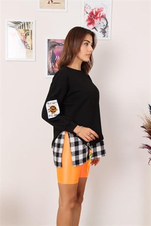 Settimo-Lsk Siyah Ekose Detay Aksesuarlı SweatshirtSweatshirtSWT1.K.103-SYH-SSETTİMO