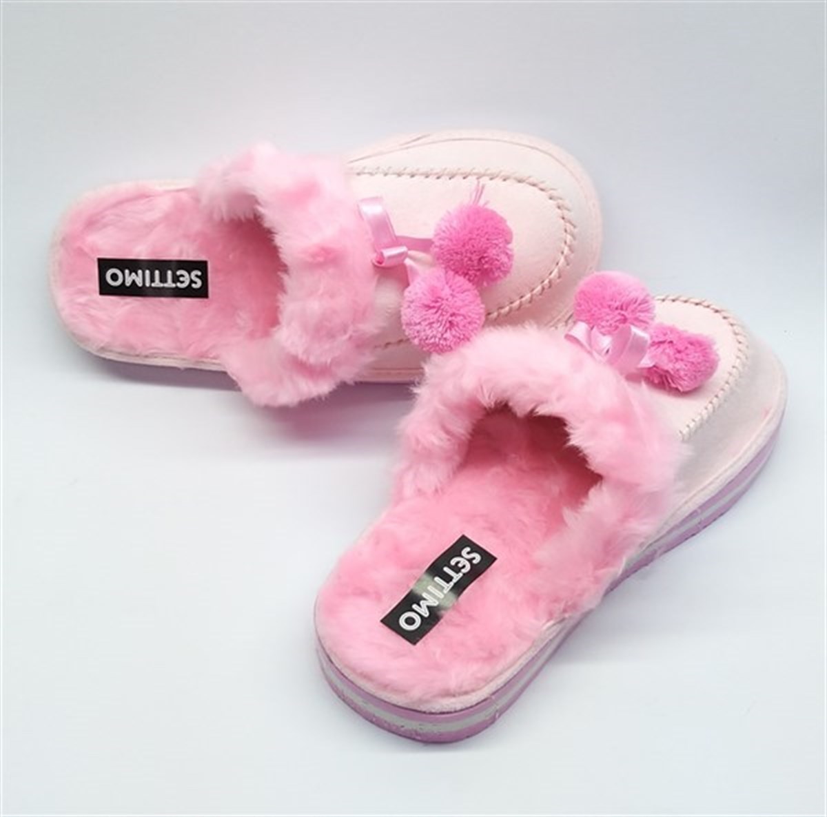 PEMBE  PONPONLU  EV TERLİĞİEv terlikleriA1.K.104-PMB-36SETTİMO