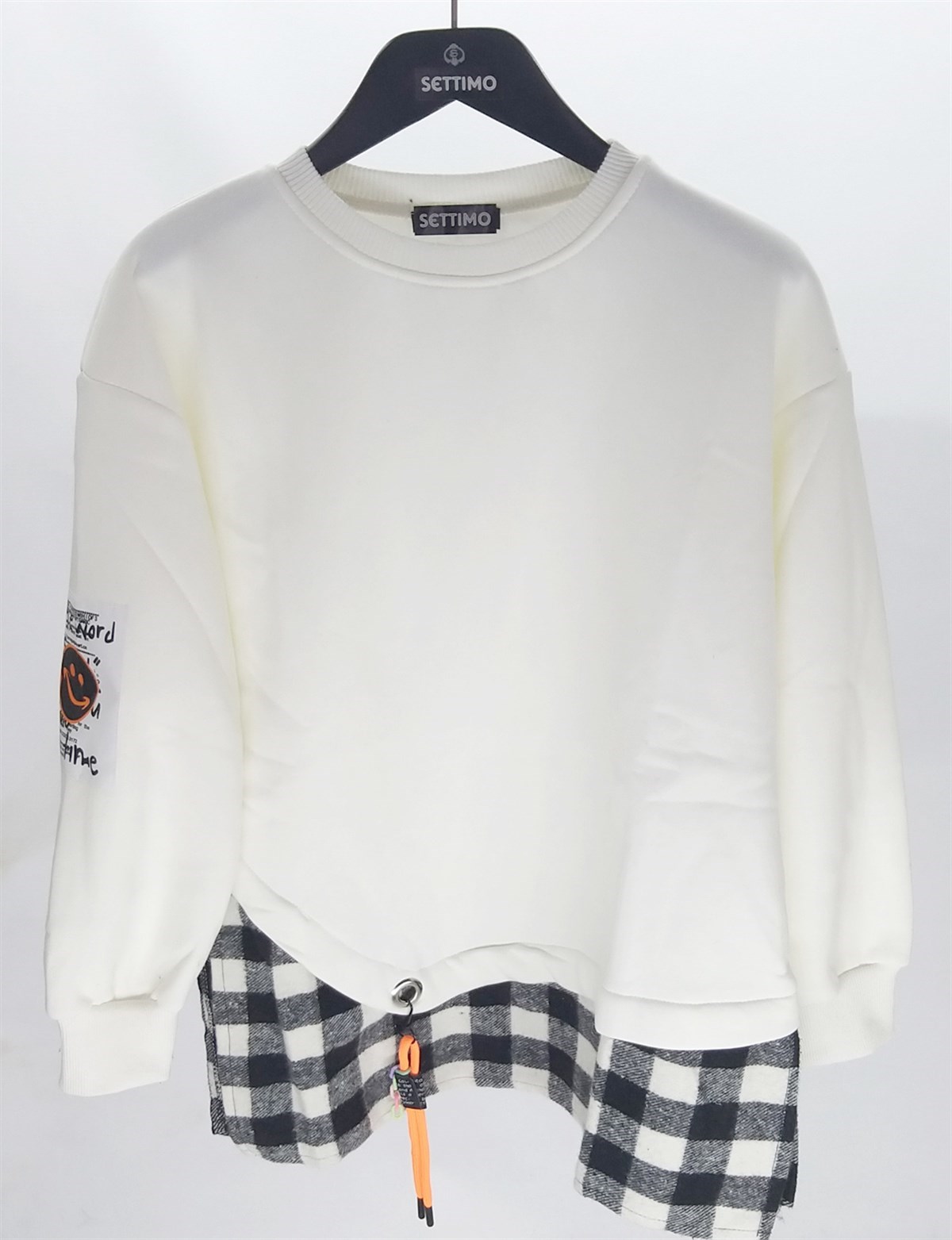 Settimo-Lsk Beyaz Ekose Detay Aksesuarlı SweatshirtSweatshirtSWT1.K.103-BYZ-SSETTİMO