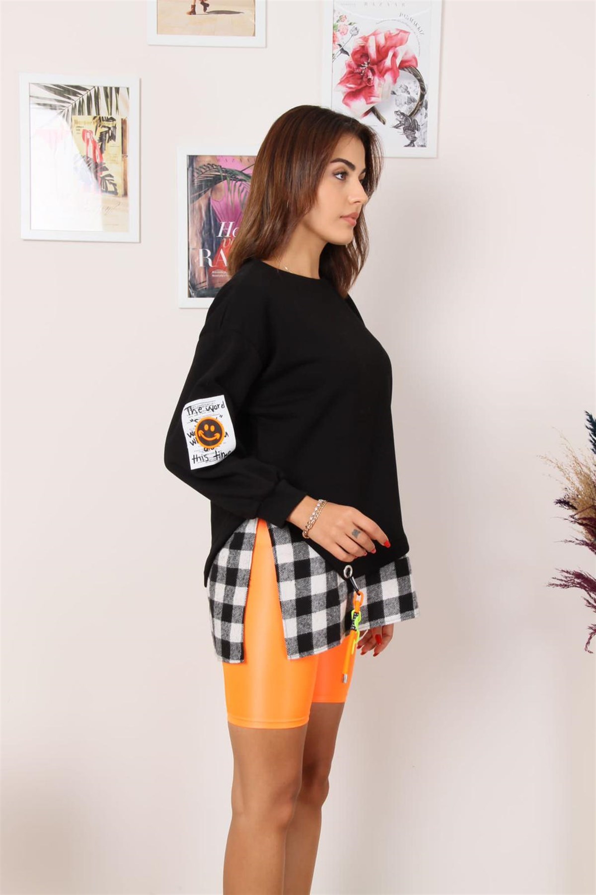 Settimo-Lsk Siyah Ekose Detay Aksesuarlı SweatshirtSweatshirtSWT1.K.103-SYH-SSETTİMO