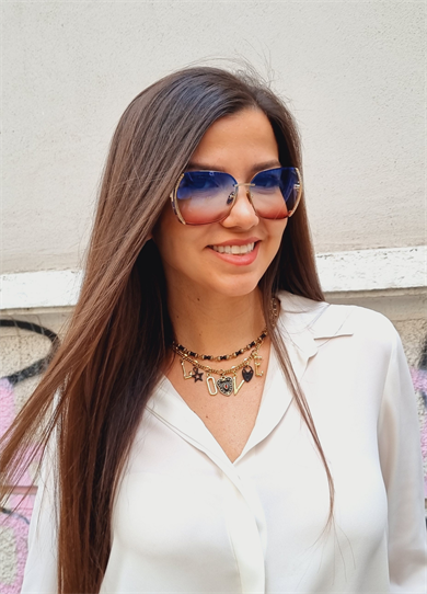 Queen Swarovski Antirefle Cam Özellikli Mavi Kahve Güneş Gözlüğü