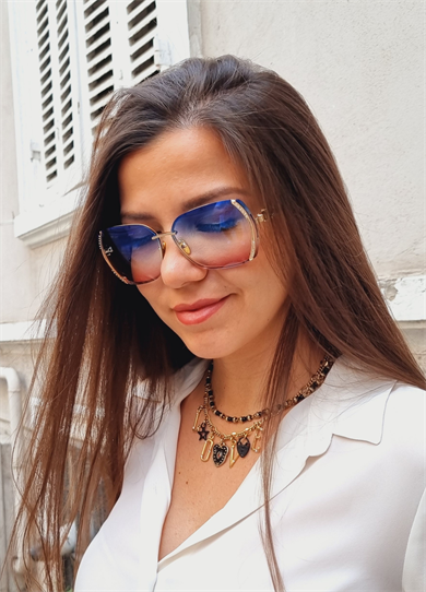 Queen Swarovski Antirefle Cam Özellikli Mavi Kahve Güneş Gözlüğü