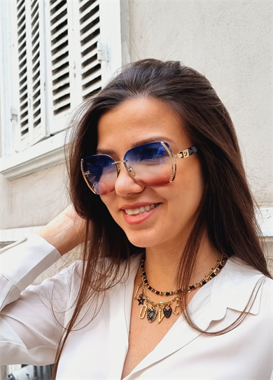 Queen Swarovski Antirefle Cam Özellikli Mavi Kahve Güneş Gözlüğü