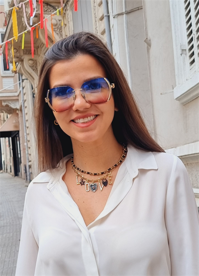 Queen Swarovski Antirefle Cam Özellikli Mavi Kahve Güneş Gözlüğü